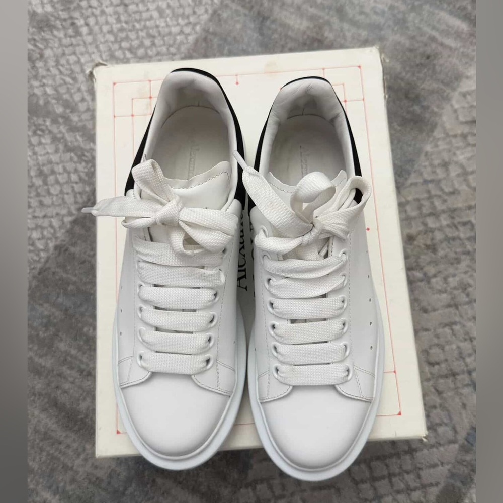 Alexander McQueen White Leather Sneakers with Black Heel Tab